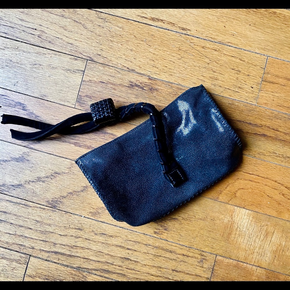 Vtg Malo leather clutch purse bag patent stitch